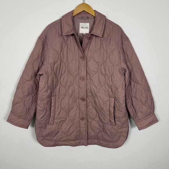 Madewell Quilted Airpuff Shirt Jacket PrimaLoft Mauve Pink Size L Women’s Cozy - Picture 2 of 10